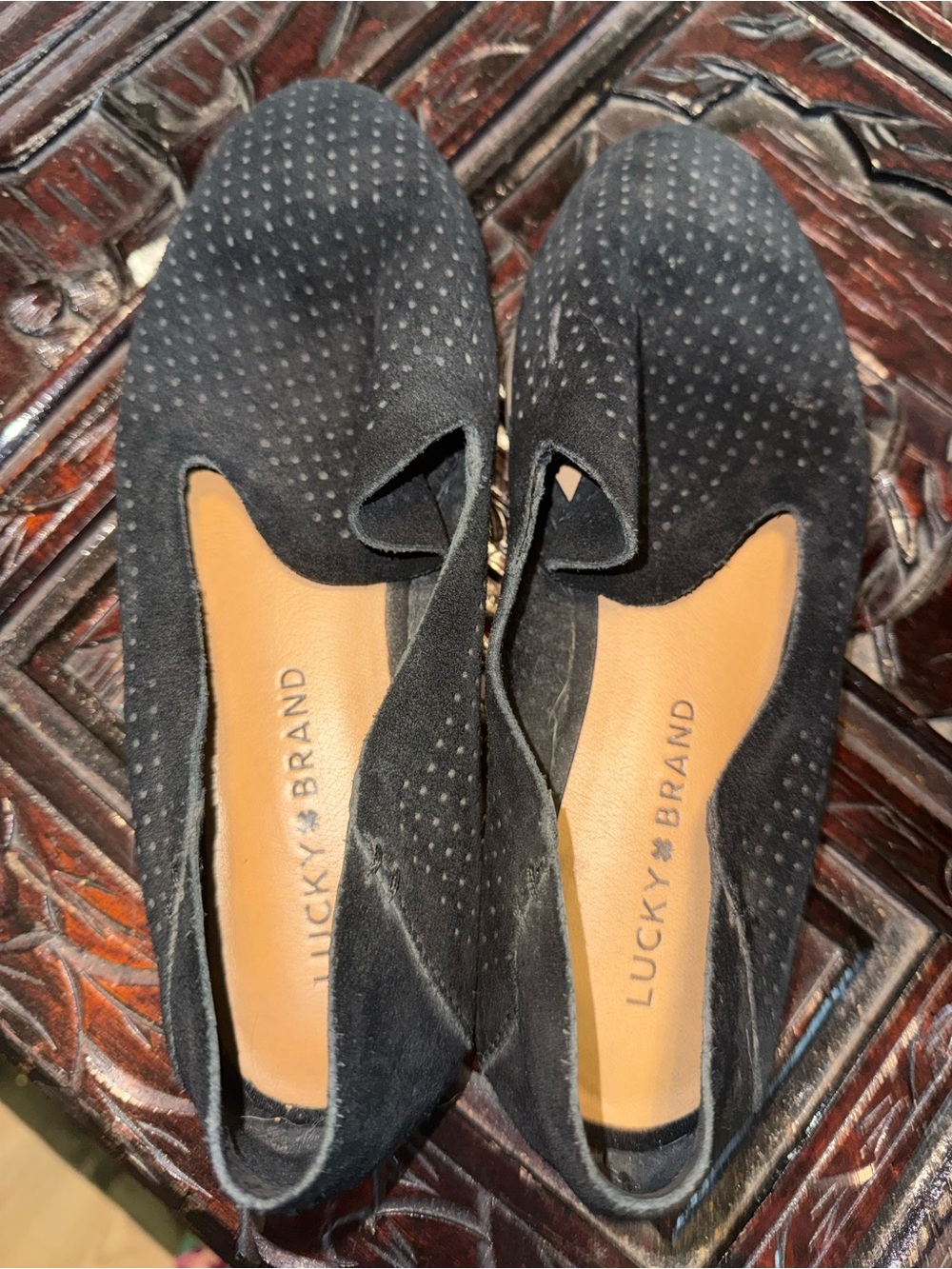 Lucky Brand Black Perforated Suede Slip-On Flats